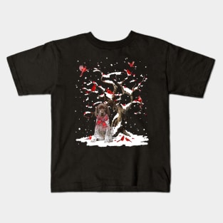 German Shorthaired Pointer Scarf Cardinal Snow Christmas Kids T-Shirt